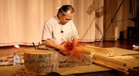 Japanese artist Fukinuma Noboru demonstrates how to make a basket, Chicago, 2008